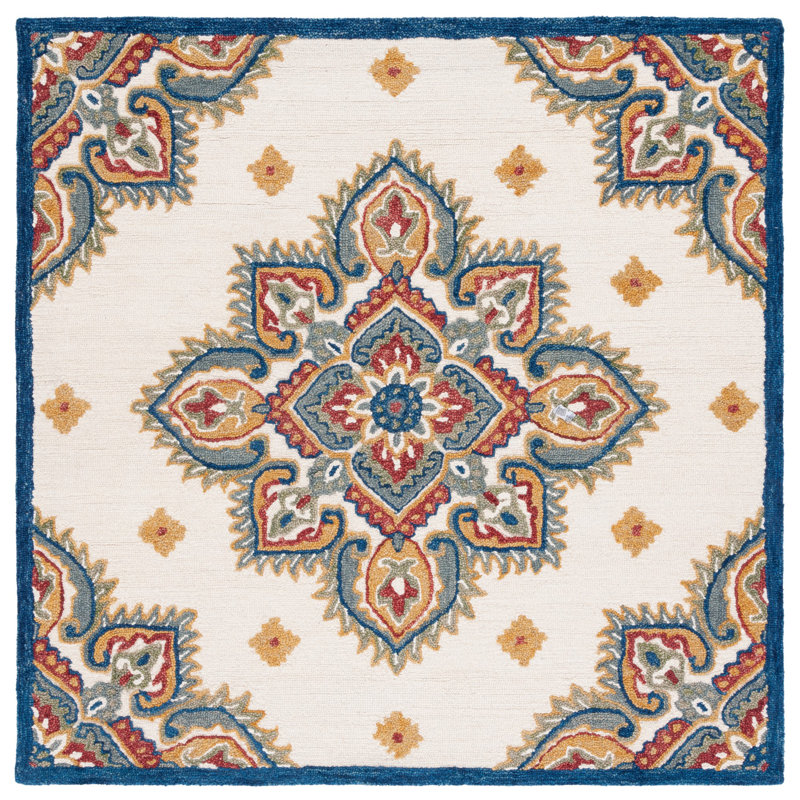 Blossom Hand Tufted Wool/Cotton Oriental Rug in Ivory/Green, Square 6'
