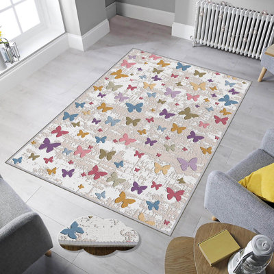 Stylish Woven Carpet, 4 x 6 Feet, 100% Polyester | Antibacterial, 3D Digital Printing, Non-Slip PVC Felt Dot Underside | Machine Washable, 0.4 in Pile Height, Perfect for Living Room & Bedroom Decor