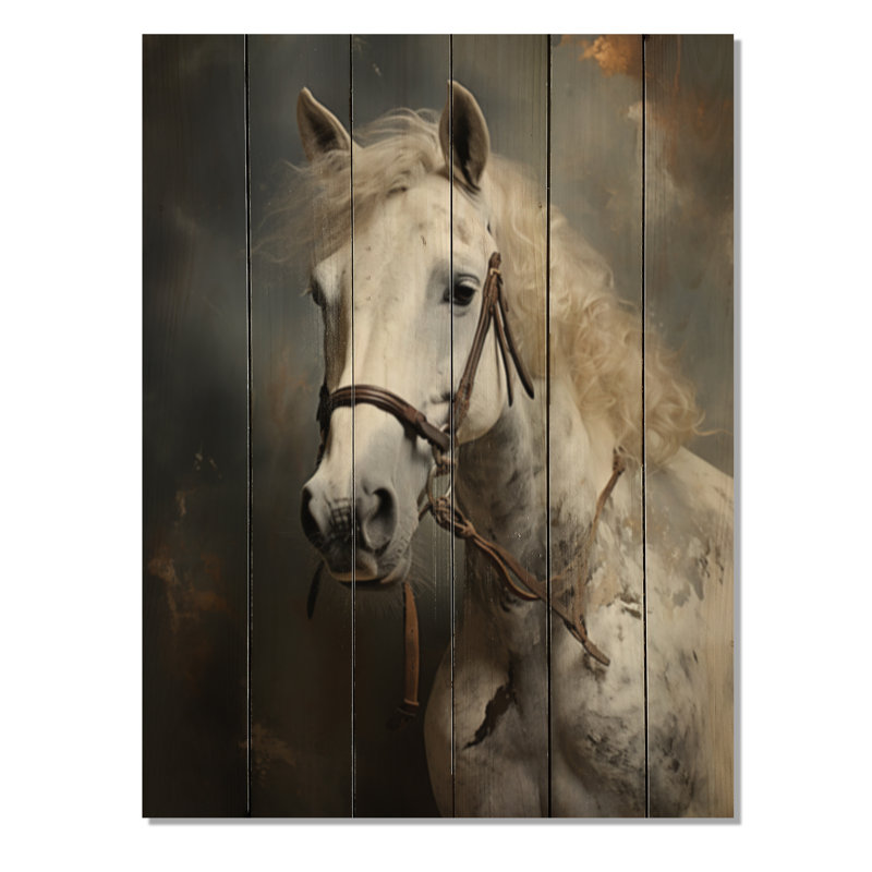 White Horse équestre dualité III - impression sans cadre sur bois, H 40 po x l 30 po x P 0,78 po