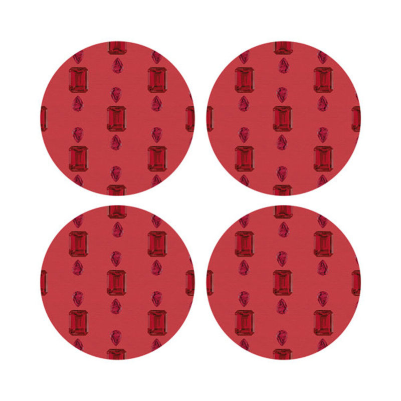 Vegan Leather Round Placemats, Rubys, Crimson