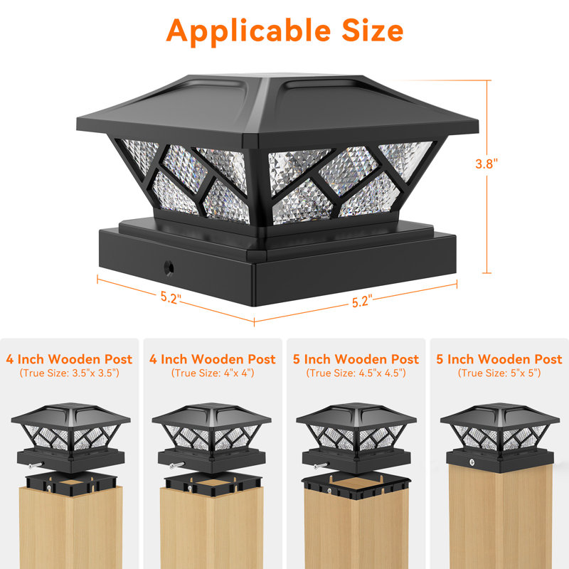 Ensemble de lumières pour poteau de clôture à énergie solaire à DEL intégrées, Noir