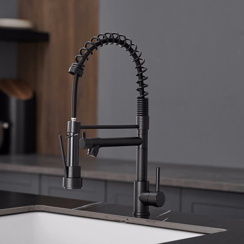 Commercial Stainless Steel Kitchen Faucet With Pull Down Sprayer,  Single Handle Single Lever Kitchen Sink Faucet, Black