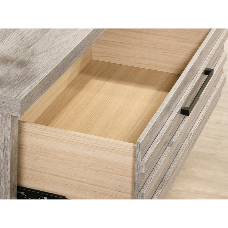 Table de chevet grise patinée pour la chambre à coucher - Base de tiroir à lattes en métal contemporaine spacieuse