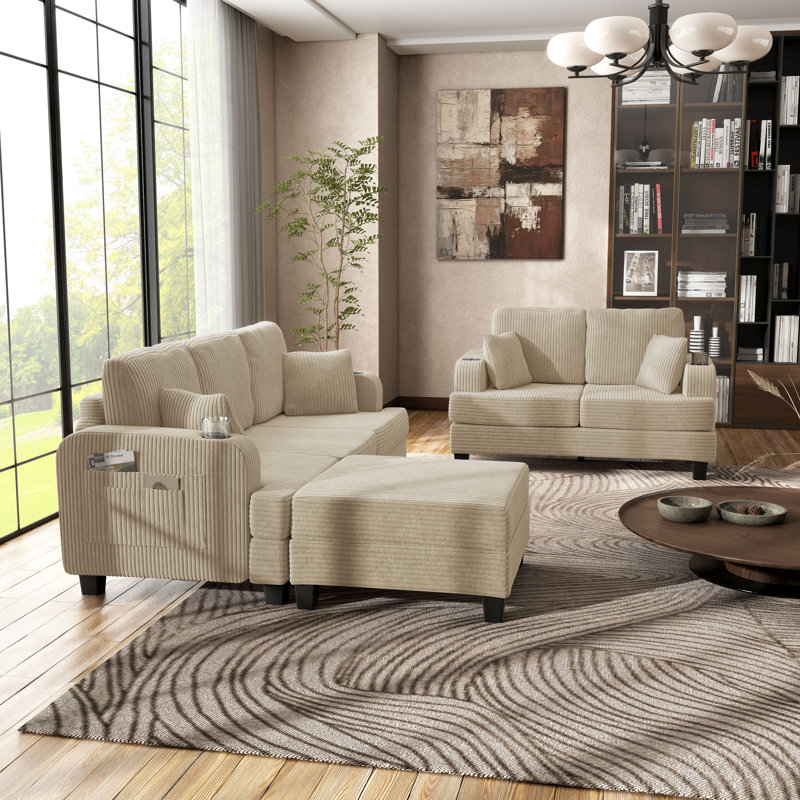 Ensemble de canapé en chenille 2 pièces Luka, Beige, 3 pièces: canapé, causeuse, fauteuil