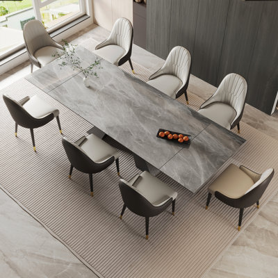 Ensemble de salle à manger et table de salle à manger en pierre frittée extensible 110,23 po