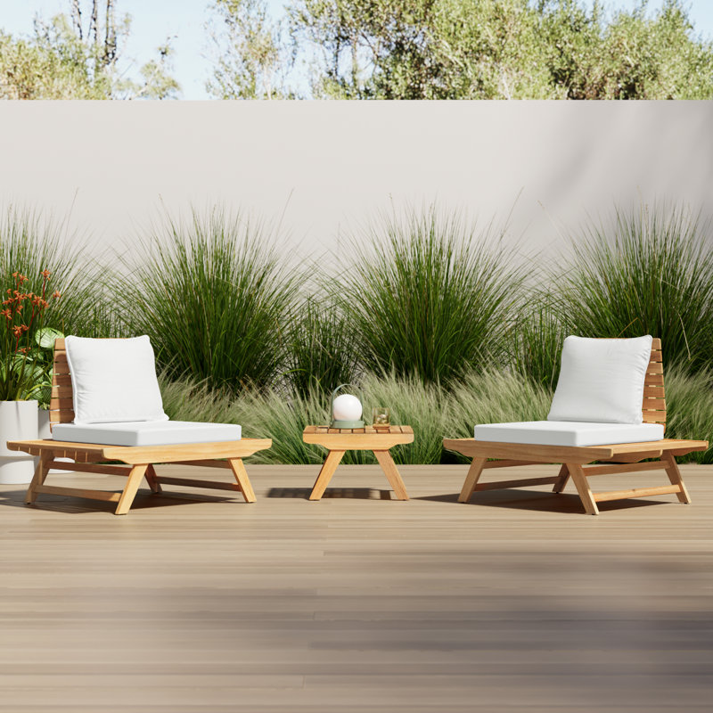 Cason Acacia 2 - Person Patio Conversation Set with Cushions, Teak Frame/White Cushion