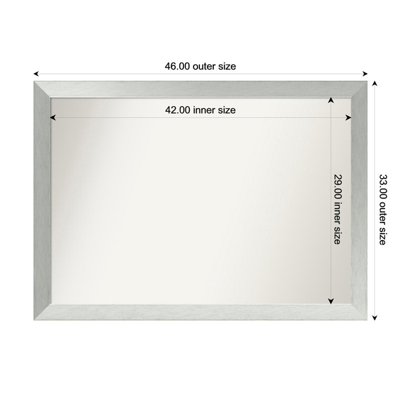 Miroir de salle de bain mural en argent brossé sans cadre, Rectangle, 33 po x 46 po