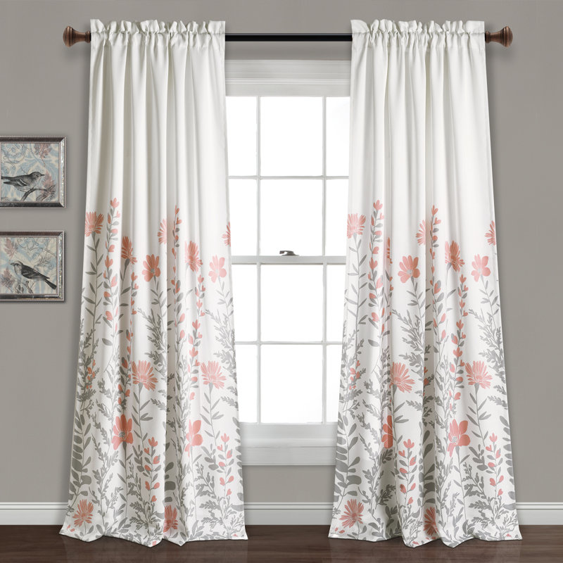 Aprile Blue and Gray Floral Light Filtering Curtain Panels