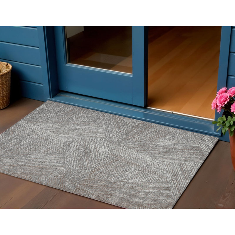 Tapis extérieur gris lavable abstrait 3 pi x 5 pi brun