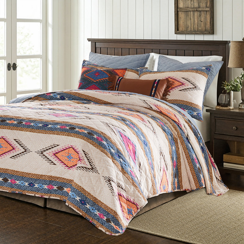 Ensemble de courtepointe très grand 3 pièces Greeny Home Fashions Cheyenne Spirit, 105 x 95 pouces