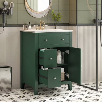 Meuble-lavabo moderne 24 po avec lavabo en céramique, meuble-lavabo pour salle de bain à 2 tiroirs