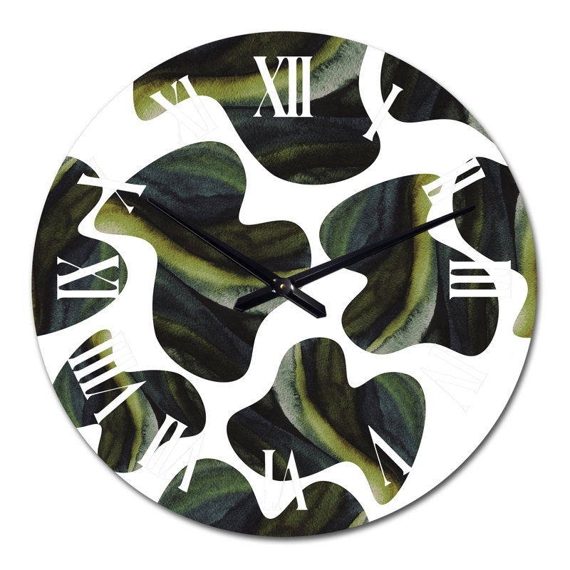 Horloge murale biologique à motifs vert foncé sur fond blanc, Grand