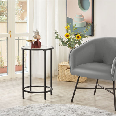 Round Side Table With Metal Frame,  Glass Top End Table