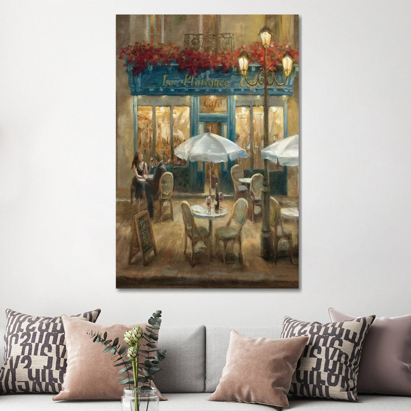 Paris Cafe I Crop by Danhui Nai - Painting on Canvas, 152.5 cm H x 101.5 cm W, Black Floater Framed