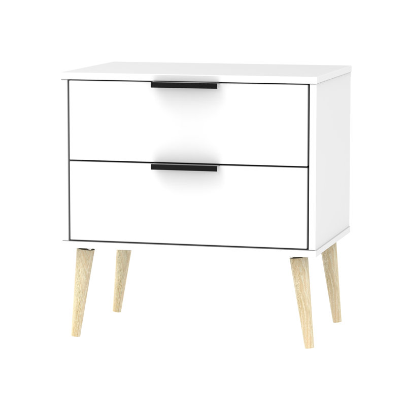 Fully Assembled Rosenkranz 2 Drawer Bedside Table, White Matt/Oak
