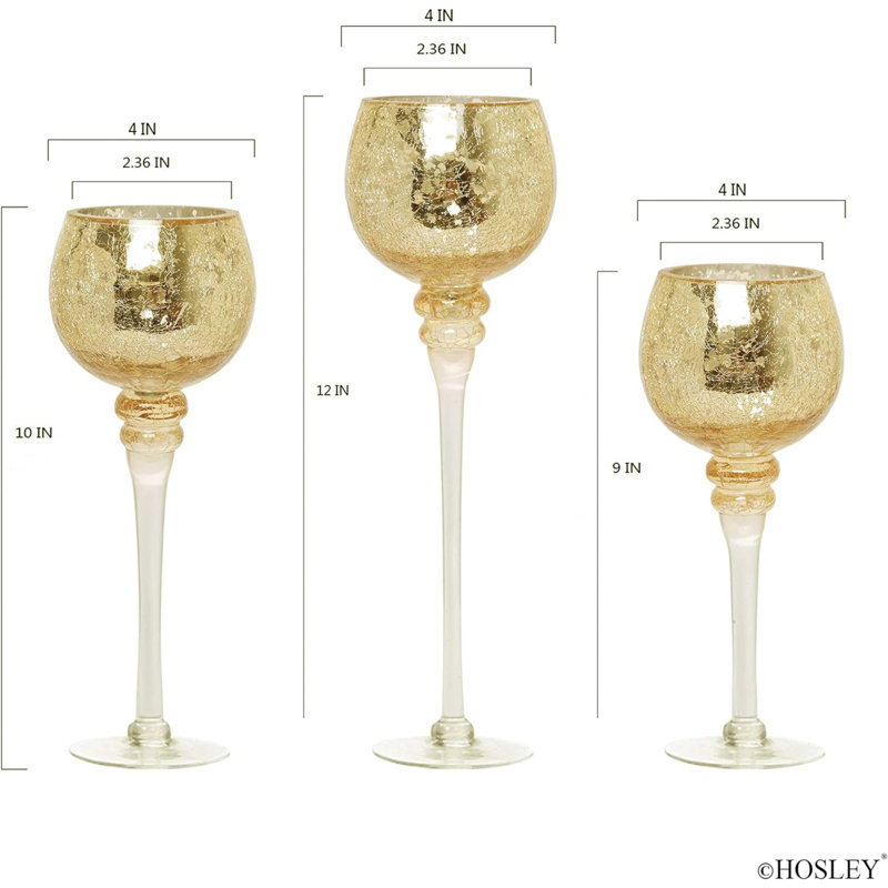 12'' H Glass Tabletop Tealight Holder, Gold