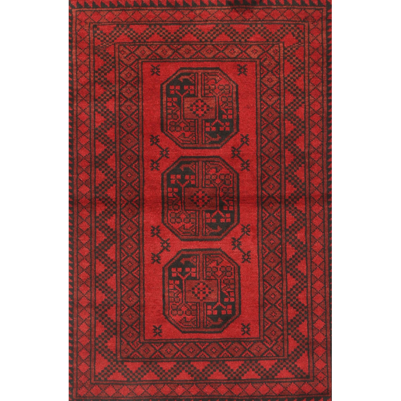 Tapis traditionnel rouge / noir Eudia, Rectangle 7 pi x 10 pi