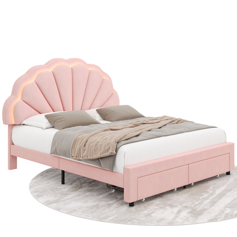 Burlyn Upholstered LED Bed Frame with Drawer & Adjustable Headboard