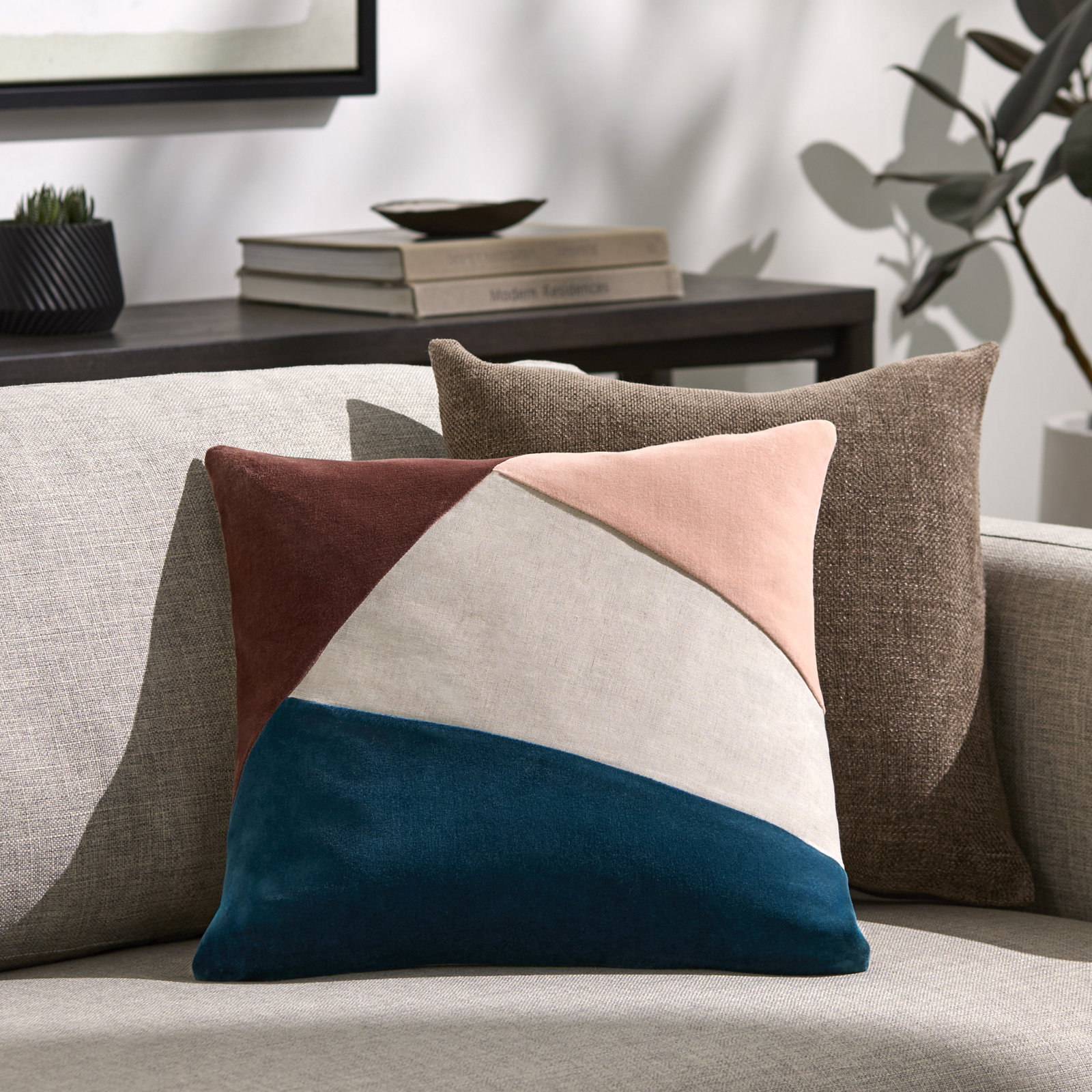 Kat Geometric Cotton Throw Pillow, 18" H x 18" W, Teal/Pale Pink, Polyester/Polyfill