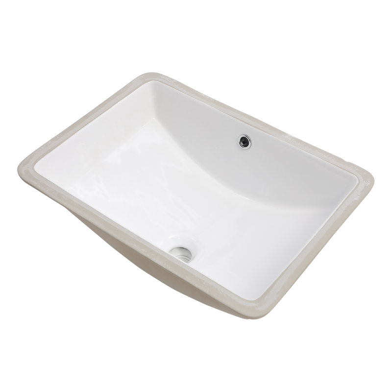 Bathroom Sink Rectangle Deep Bowl Pure White Porcelain Ceramic Lavatory Vanity Sink Basin With Overflow
