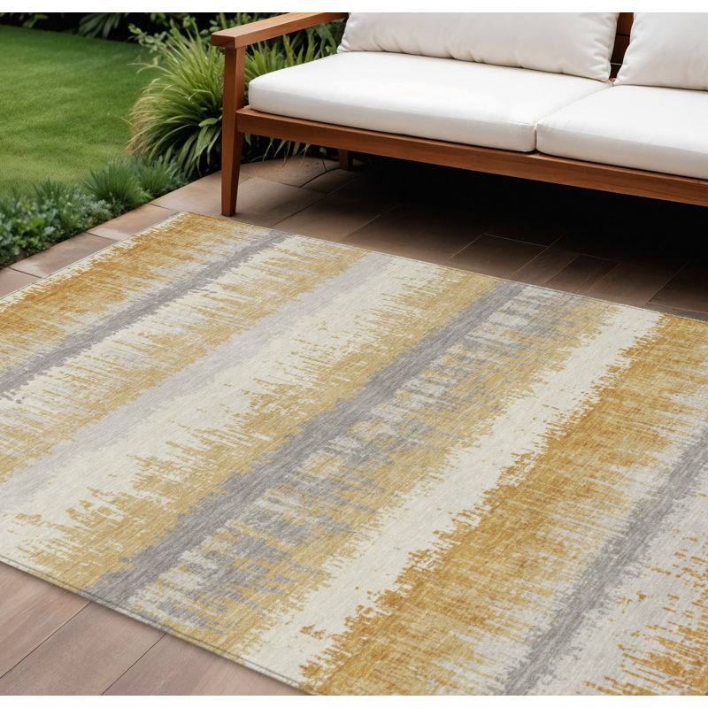 Tapis intérieur lavable rayé cuivre doré et gris 8 pi x 10 pi