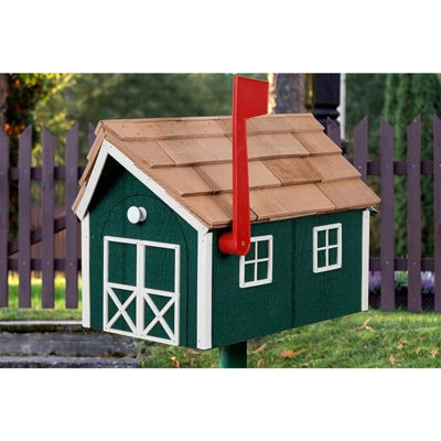 Peaceful Classics Amish Cedar Roof Wooden Mailbox With Window & Door Trim, Handcrafted Mailboxes For Outside, Post Mount Residential Mailboxes - (Navy With White Trim)