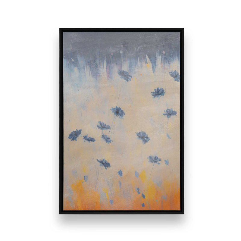 Blue Blooms Rising I Canvas Print in a Frame, Satin Black, 18.75" H x 12.75" W
