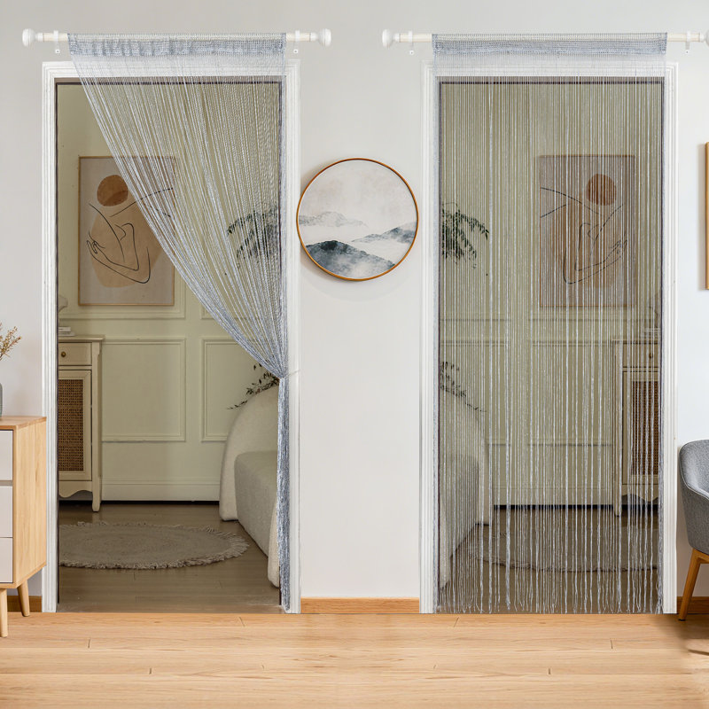 2pcs 39 X 78 Inch Door String Curtain Wall Panel Fringe Window Decorative String Curtain, Light Gray
