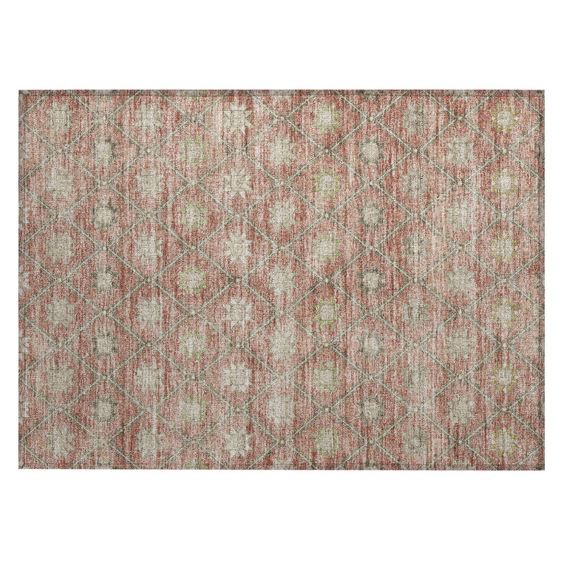 Machine Washable Indoor/Outdoor Xhevrie Terracotta Rug, Rectangle 1'8" x 2'6"