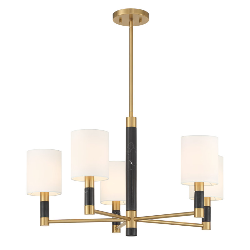 Lustre 5 lumières en laiton chaleureux Conrad, 5 lumières, H 18 po x l 28 po x P 28 po