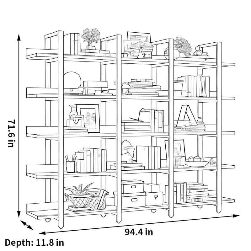 A versatile and fashionable bookcase, (5 Shelves) 71.6"H x 94.4"W x 11.8"D