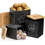 Ensemble de 3 boîtes de rangement pour légumes, pot de rangement pour pommes de terre, oignon et ail, panier à légumes en métal noir, pots de rangement pour garde-manger avec couvercle en bambou et trous d'aération