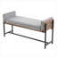 Banc d'entrée de campagne polyvalent de luxe, 2 places, tissu gris classique avec cadre en bois brun et métal noir