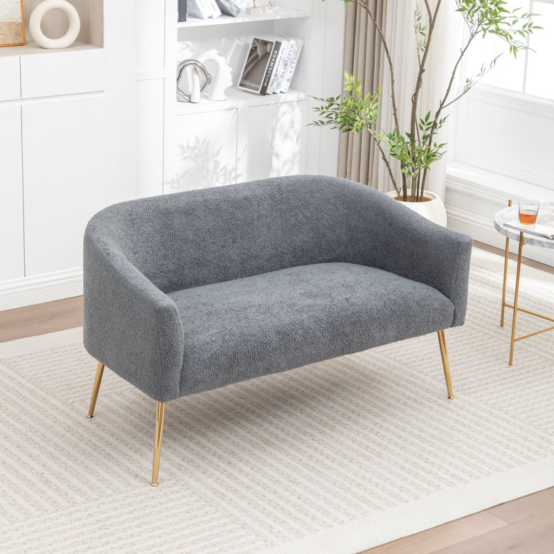 Jameila  Upholstered Faux Fur Loveseat, Gray, Gold
