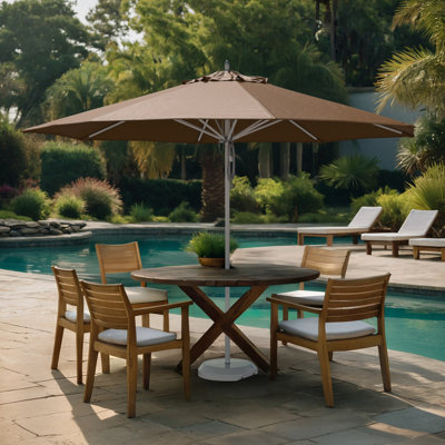 Parasol de patio en aluminium blanc 11 pieds avec nervures en fibre de verre et poulie