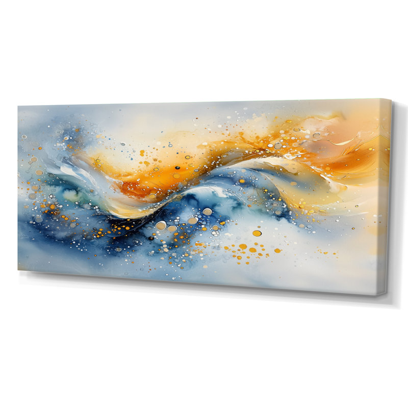 «Blue Yellow Dream Lines IV - Abstract Collages», reproduction sur toile, H 28 po x l 60 po, Toile tendue, Ne s’applique pas