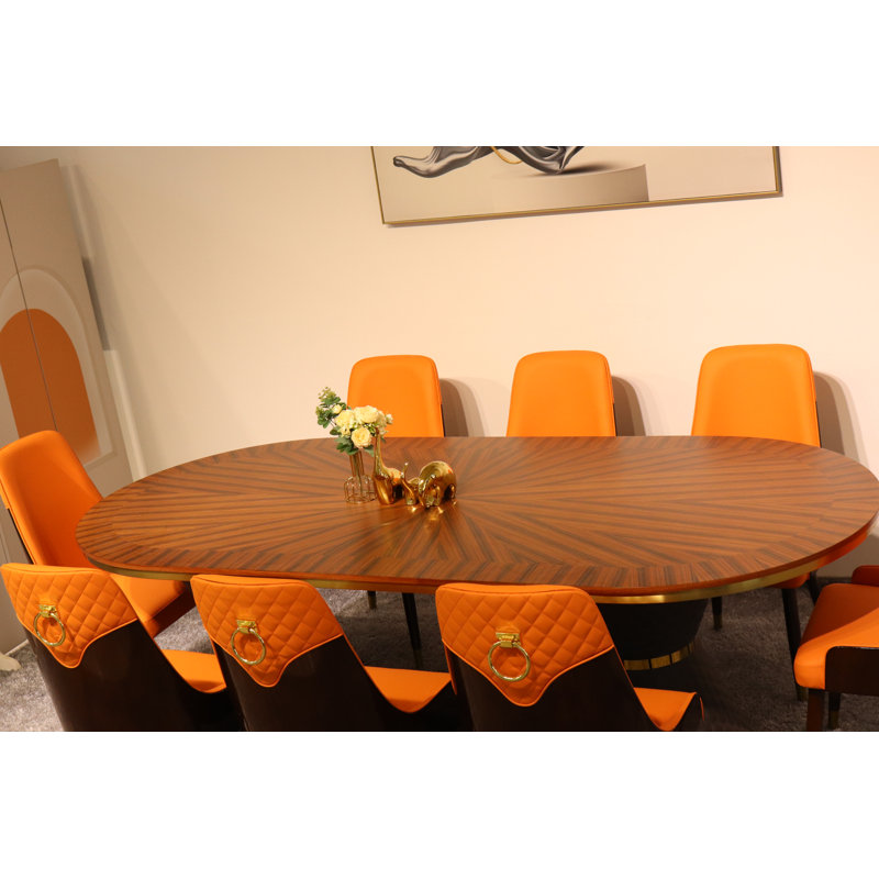 9 Pieces Vogue Lux Rectangular Dining Set, Orange