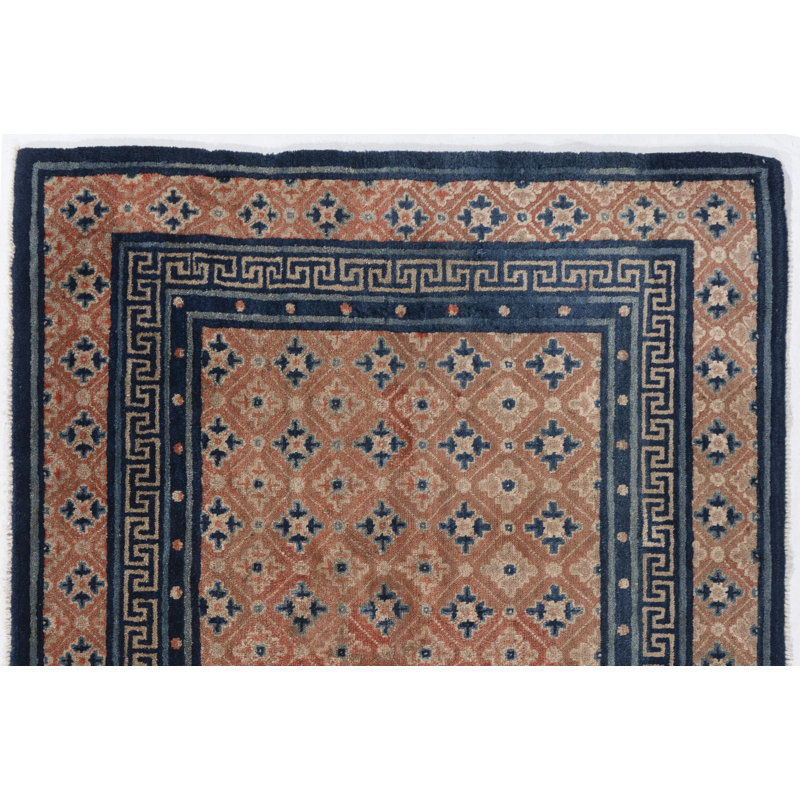 Tapis 4 pi 4 po x 6 pi 9 po One-of-a-Kind 1900 / Pêche / bleu / rose