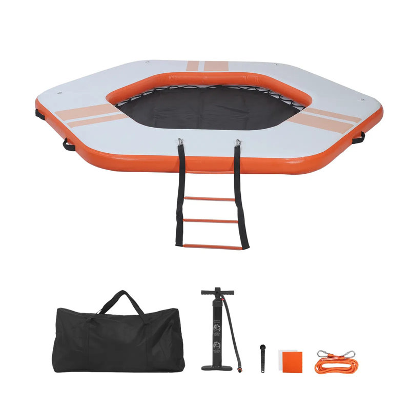 8.5' X 8.5' Inflatable Floating Dock, Non-slip Water Mat With Portable Carrying Bag & Detachable Ladder, Floating Water Platform Island Raft For Pool Beach Ocean, Orange