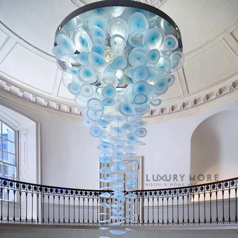 Murano Large Blown Glass Plate Chandelier Lighting Fixture