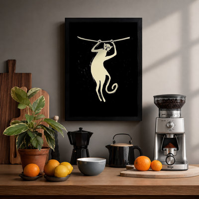 Cat Reaching Minimalist 1 Piece Single Picture Frame Wall Art