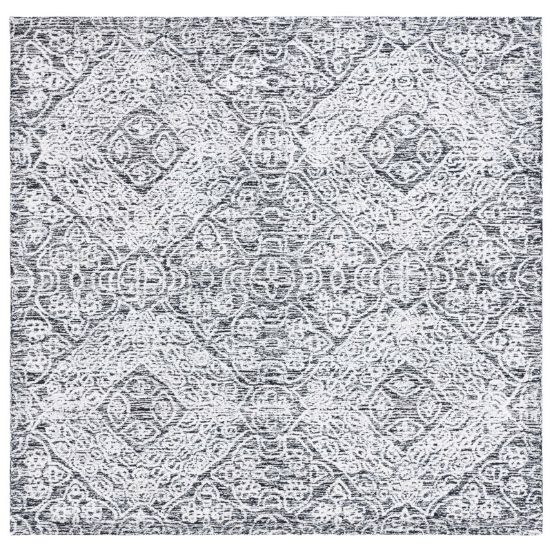 Bathsheba Hand Tufted Wool/Bamboo Silk/Cotton Geometric Rug in Ivory/Black, Square 6'