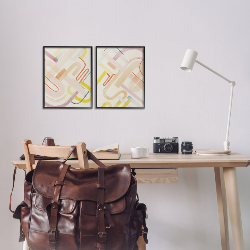 «Retro Neutral Patterns», ensemble de 2 giclées encadrées par Grace Popp, Giclée encadrée noir minuit, H 14 po x l 11 po