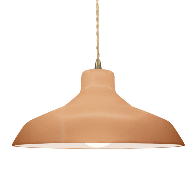 Luminaire suspendu en forme de dôme à 1 lumière Fallon, H 7,5 po x l 15,5 po x P 15,5 po, Adobe, Laiton antique