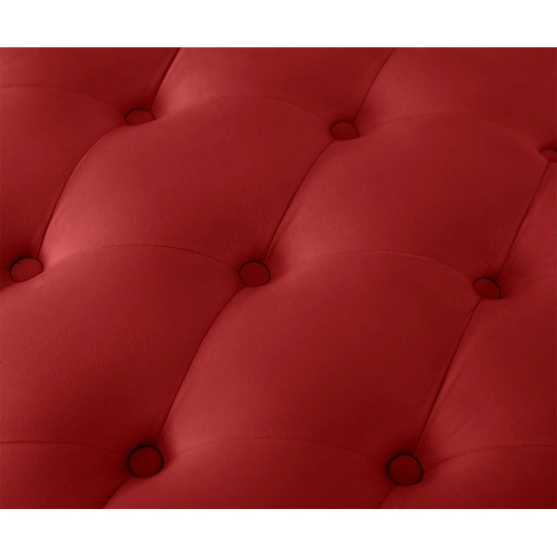 Fauteuil inclinable classique en velours avec capitonnage à boutons et garniture cloutée argentée, Rouge