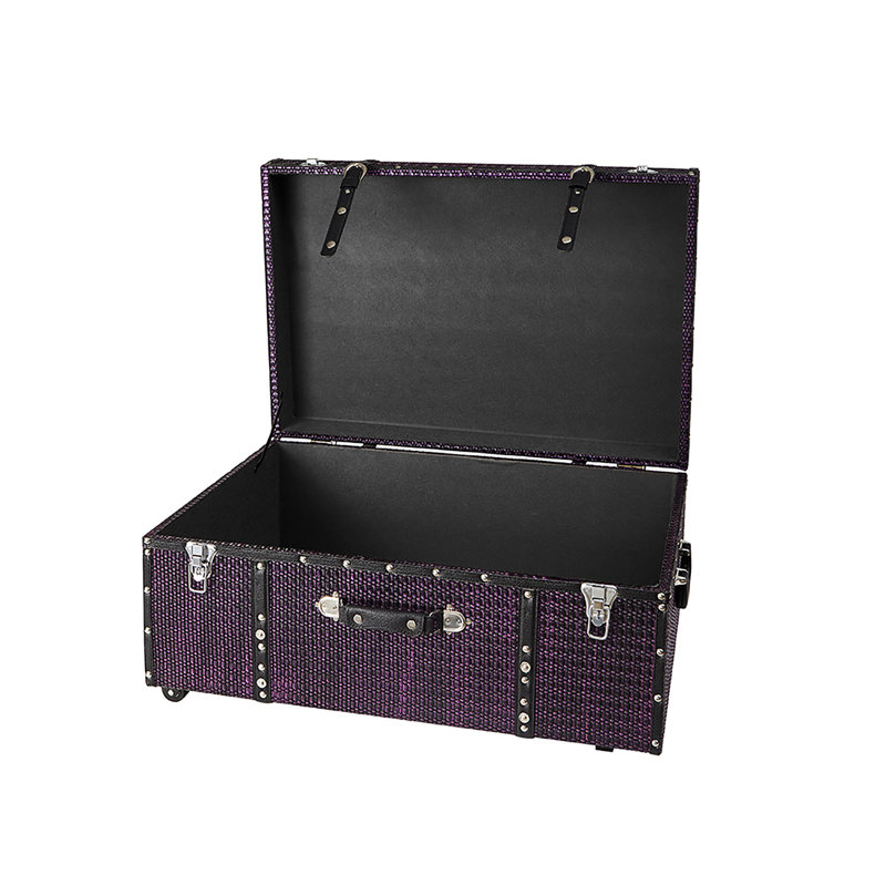 Texture Brand Designer Trunk with Wheels - Woven Rattan, Blackened Purple