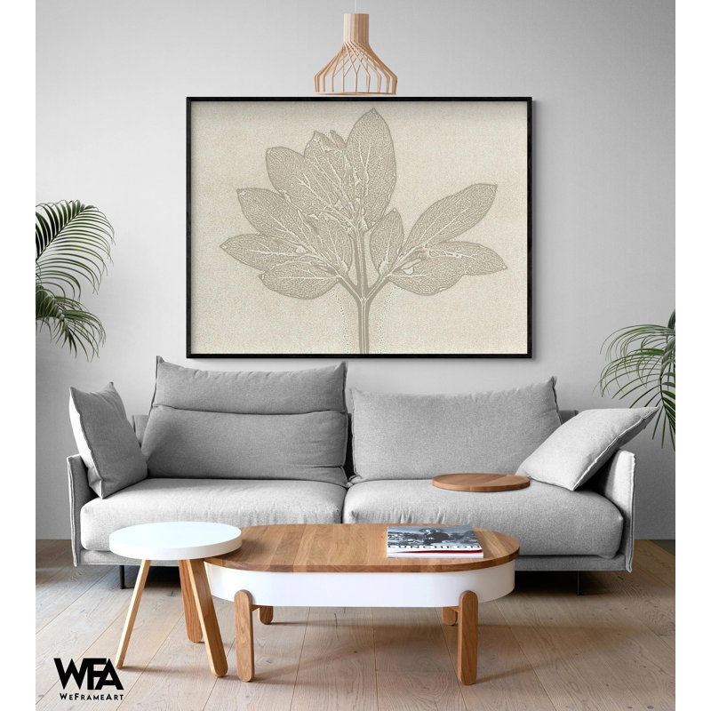 «Horizontal Plants 3» par MMB Studio, art mural neutre ton nu, impression d'affiche feuilles beige, illustration botanique beige