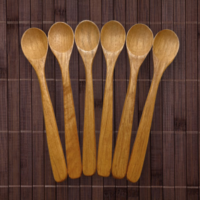 Pack Of 6 Wooden Long Handle Spoons Set For Cooking And Eating Japanese Style Kitchen Utensils, Perfect For Honey, Tea, Coffee, Soups, Desserts - 9.25 Inch Long