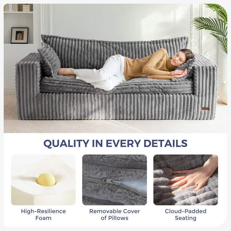 Canapé Bean Bag, H 24 po x l 75 po x P 33 po, Rose