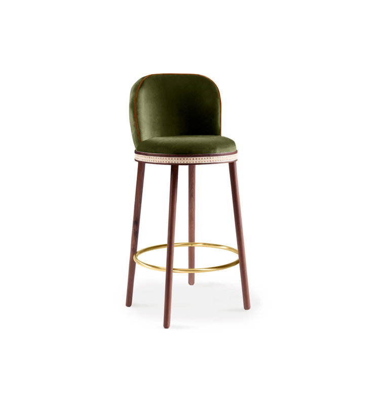 Tabouret de bar et de comptoir Alma, Laiton satiné, Tabouret de comptoir (siège d'une hauteur de 27 p, Kiwi